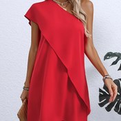 Resim Şık Tek Omuzlu Fırfırlı Etekli Kadın Elbisesi - Günlük Şık Siyah Tunik Stil, Düz Renk, Tüm Mevsimler İçin Mükemmel, Her Gün Elbise | Fırfırlı Etekli Elbise | Şık Tasarım 