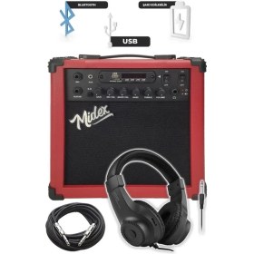 Resim MGA-25RD-PAK Elektro Gitar Amfisi 25 Watt USB Bluetooth ve Şarjlı (Amfi Mikrofon Stand Kulaklık Jack 