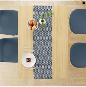 Resim Mavi Geometrik Runner 140x45cm Ince Keten, Uluslararası Yıkama Ve Solmama Sertifikası Çok Renkli 