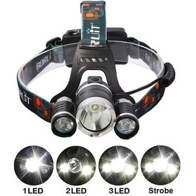 Resim Boruit T6 Kafa Feneri 5000 Lumens 3xcree Xm-t6+2r5 Lamba Led Kamp Lambası Çok Renkli 