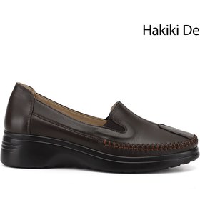 Resim Gönderi(r) Kadın Kahverengi Dolgu Taban Hakiki Deri Comfort Ayakkabı 