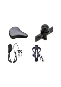 Resim Bisiklet Yaylı Sele Aksesuar Seti 4 Parça Zil-kafes-sele-ayna Siyah 