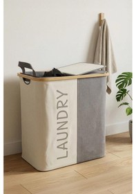 Resim Digithome Bambu 2 Bölmeli Kirli Çamaşır Sepeti Banyo Düzenleyici Sepet 53,5x28 Cm Kahverengi 