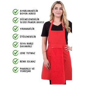 Resim Star Ayar Askılı Havlulu Mutfak Önlüğü Seti Havlulu Önlük Kırmızı-kırmızı 