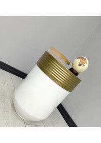 Resim Elegant Dekoratif Eskitme Darbuka Parlak Beyaz Sehpa 60cm 