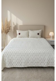 Resim Rivaistanbul Leona Jakarlı Raşel Geometrik Çift Kişilik Punch Yatak Örtüsü Krem 