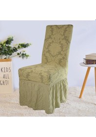 Resim Şal Desen Jakarlı Etekli Sandalye Örtüsü, Kılıfı 6 Adet Bej Bej 