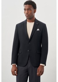 Resim İmza Koyu Lacivert Gabardin Mono Yaka Tam Astar Esnek 6 Drop Slim Fit Casual Ceket 1002245162 Koyu Lacivert 