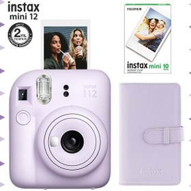 Resim Instax Mini 12 Lila Fotoğraf Makinesi 10'lu Film ve Laporta Albüm Seti FOTSI199-S3-10-LA 