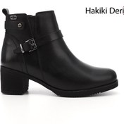 Resim GÖNDERİ(R) Kadın / Kız Siyah Fermuarlı Kalın Topuklu Hakiki Deri Bot 