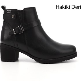 Resim GÖNDERİ(R) Kadın / Kız Siyah Fermuarlı Kalın Topuklu Hakiki Deri Bot 