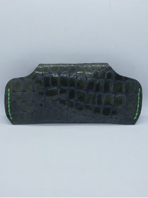 Resim sorte store Hakiki Deri Baskılı Haki Yeşil El Yapımı Handmade Gözlük Kılıfı 
