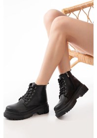 Resim 812-2129 Siyah Bağcıklı Fermuarlı Günlük Kadın Bot Siyah 