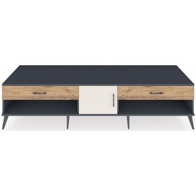 Resim Kronos Tv Ünitesi Tek Raflı 2 Çekmeceli Tek Kapaklı 220x59x51 Antrasit-aytaşı/çam Aytası/atlas Çam - Antrasıt 