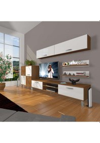 Resim Decoraktiv Eko 6y Slm Dvd Krom Ayaklı Tv Ünitesi Tv Sehpası Ceviz - Beyaz 