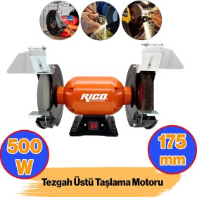 Resim Elektrikli Bıçak Kesici Bileme Taş Motoru 175 mm Zımpara 500 W Rico Taşlama Metal Tezgah Üstü Çark 