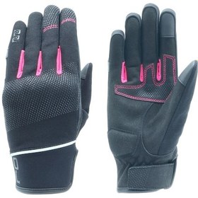 Resim Oj Luce Siyah/pembe Çizgili Yazlık Korumalı Bayan Motosiklet Eldiveni M 