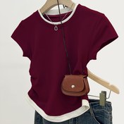 Resim Kadınlar İçin Şık Kısa Kollu Ruched Etekli Tişört - Siyah & Beyaz Kontrast Yuvarlak Yaka Yazlık Üst, Nefes Alabilen Günlük Bluz, Makinede Yıkanabilir Kumaş, Pürüzsüz Dokulu Hafif Üst, Rahat Giyim, Moda Trend 