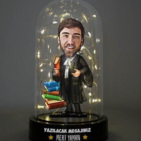 Resim Erkek Avukat Karikatürlü Işıklı Fanus Biblo 