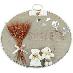 Resim Süslebabypartystore Kuru Çiçek Tanzimli, Jüt Kumaş, Isimli Oval Kapı Süsü Çok Renkli 