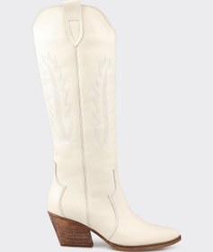 Resim Elle Shoes Bej Deri Kadın Western Çizme 