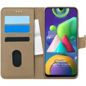 Resim Samsung Galaxy M21 Kılıf Fabric Book Wallet Gold Microsonic