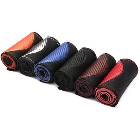 Resim Turuncu Örgü Araba Direksiyon Kılıfı Dekorasyon Karbon Fiber Mikrofiber Deri İğneler Ile Konu Ekleme Kapakları Spor Moda 38 Cm 