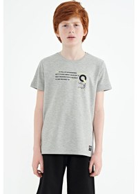 Resim Tommylife Tommy Life Gri Melanj Baskı Detaylı O Yaka Standart Kalıp Erkek Çocuk T-shirt - 11145 Gri Melanj 