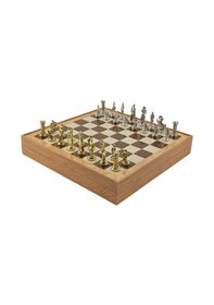Resim Gifthome Orta Boy Metal İngiliz Satranç Takımı Parlak Ve Rustik Desenli Sandıklı Mdf Tahtası 36x36x6 Cm. 