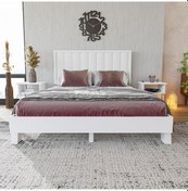 Resim Hüma Model Beyaz Renk Çam Ahşap Karyola Ve İki Komodin Set Dikey -282 160 x 200 CM 