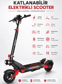 Resim welcomein Katlanabilir Elektrikli Scooter 1000W Max Güç, 50-60 km Menzil, 25 km/s Hız Off-Road Lastik, Disk Fren, Ön-Arka Süspansiyon 