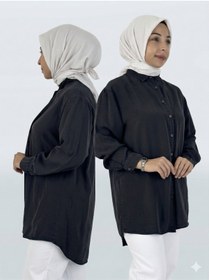 Resim ay she guls Tensel Kumaş Düğmeli Uzun Tesettür Gömlek 