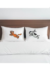 Resim Bk Gift Kişiye Özel Eğlenceli Kedi Tasarımlı Pamuklu 2 Li Yastık Kılıfı Seti-3 50x70cm , Sevgiliye , Ev si, Tasarım Ev Tekstili 