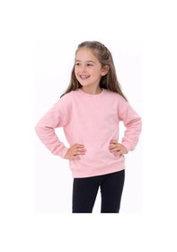 Resim Kız Çocuk Basic Düz Pudra Renk Fırçalı %100 Pamuk Sweatshirt Pudra 