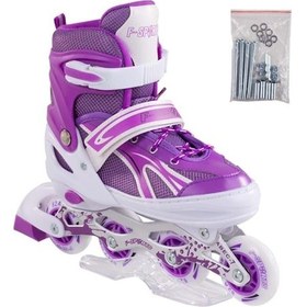 Resim Paten Ayarlanabilir 2+2 Ve 2+1+1 Işıklı Metal Gövde Alıştırma Pateni Çantalı Mor 