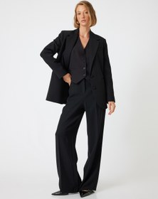 Resim Kumaş Oversize Pantolon Geniş Paça Standart Bel Cepli 