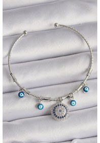 Resim Pirinç Gümüş Renk Sallantı Zirkon Taşlı Nazar Boncuk Figür Charm Bileklik - Tj-bb6558 Açık Mor 