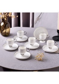 Resim Aryıldız Margaux Platin 6 Kişilik Kahve Fincan Takımı Beyaz 