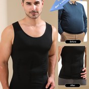 Resim Erkekler için Kolsuz Sıkıştırma Şekillendirici Atlet - Nefes Alabilir, Yüksek Esneklikte Polyester Fitness Yeleği Karın Desteği ve Kas Tonlaması İçin, Siyah 