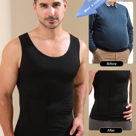 Resim Erkekler için Kolsuz Sıkıştırma Şekillendirici Atlet - Nefes Alabilir, Yüksek Esneklikte Polyester Fitness Yeleği Karın Desteği ve Kas Tonlaması İçin, Siyah 