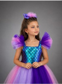 Resim Buse&Eylül Bebe Denizkızı Prenses Kız Çocuk Elbisesi Pastel Mor Renkli Tül Elbise 3-10 Yaş 