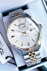 Resim Tom Jones Rolex Model Hediyelik Erkek Kol Saati Su Geçirmez Gümüş Gold Çelik Kordon Hediye Bileklik GTJE2104C3 