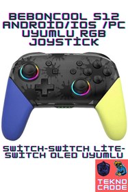 Resim beboncool S12 Nintendo Switch/Switch Lite/Switch OLED/PC/Android/IOS Bluetooth RGB Joystick 