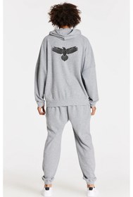 Resim LAND MODA Kadın Kartal Baskılı kapüşonlu Sweatshirt Eşofman Alt-Üst Takımı 