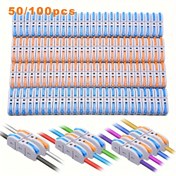 Resim 50/100 Adet Kolu Tel Bağlantı Elemanları, Hızlı Bağlantı için Hat İçi Tel Bağlantı Kiti, Basmalı Kompakt Elektrik Bağlantı Elemanları, Devre Hat İçi 28-12 AWG 1 Giriş 1 Çıkış, Devre Bağlantıları,Elektrik Tesisatı,Kolay Kurulum,Kaldıraç Tasarımı,Dayanıklı Terminaller,Pushin Bağlantı Elemanları 