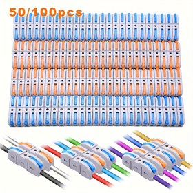 Resim 50/100 Adet Kolu Tel Bağlantı Elemanları, Hızlı Bağlantı için Hat İçi Tel Bağlantı Kiti, Basmalı Kompakt Elektrik Bağlantı Elemanları, Devre Hat İçi 28-12 AWG 1 Giriş 1 Çıkış, Devre Bağlantıları,Elektrik Tesisatı,Kolay Kurulum,Kaldıraç Tasarımı,Dayanıklı Terminaller,Pushin Bağlantı Elemanları 