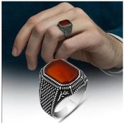 Resim Alyans Evim Kare Akik Taşlı Lale Motifli 925 Gümüş Erkek Yüzük 