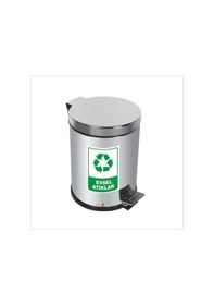 Resim Paslanmaz 5 Lt. Çelik Krom Kapaklı Pedallı Evsel Atık Çöp Kovası 