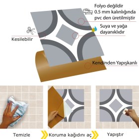 Resim Tink Kendinden Yapışkanlı Banyo Mutfak Kaplama Geometrik 08 Desenli Pvc Karo 30x30 cm 11 Adet 1 M2 