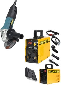 Resim STANWER USTA İŞİ 250 AMPER KAYNAK MAKİNESİ VE 1800W AVUÇ İÇİ TAŞLAMA 2 Lİ SET 